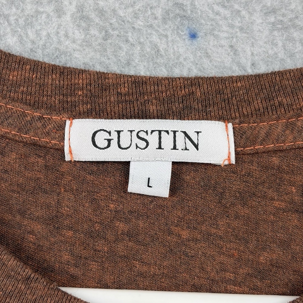 Gustin T Shirt Mens Large Rust Brown Slub Cotton Blend Blank Crewneck Tee USA - Picture 3 of 8